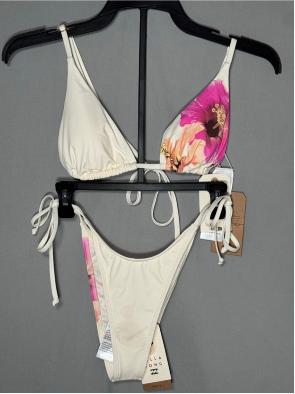 Billabong Sunny Shore Bikini Set Floral NWT S/M Ivory Pink Tropical Swim - Picture 4 of 9